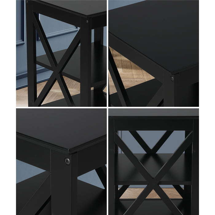 Side Table Coffee Bedside Sofa End Tables 3-Tier Shelf Black