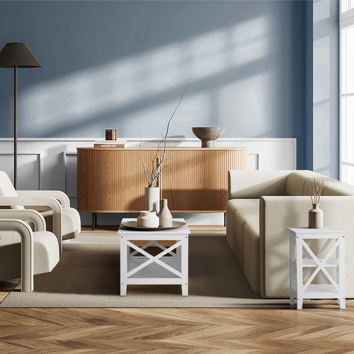 Side Table Coffee Bedside Sofa End Tables 3-Tier Shelf White