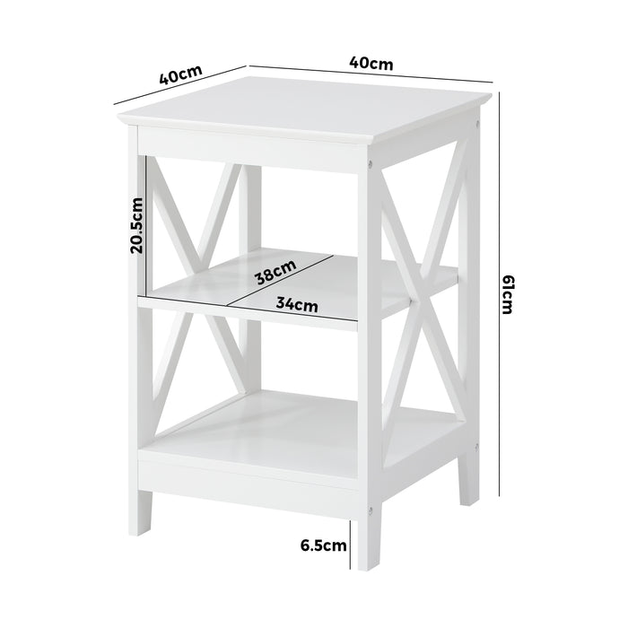 Side Table Coffee Bedside Sofa End Tables 3-Tier Shelf White