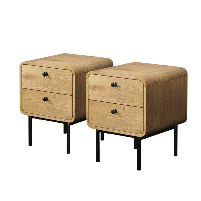 2X Bedside Table 2 Drawers Side Table Bedroom Nightstand Metal Natural