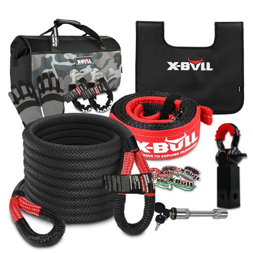 X - bull Recovery Kit Kinetic Rope With Hitch Receiver 5t