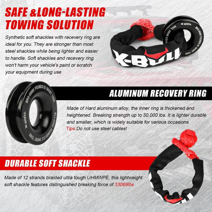X - bull Soft Shackle Synthetic Rope Recovery Snatch Ring