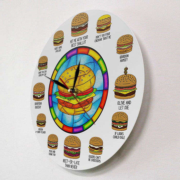 Burger Puns Hamburger Based Hilarity Funny Wall Clock Pun