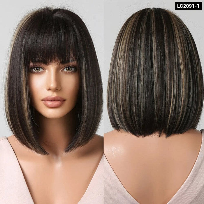 Burgundy Bob Wig with Thick Bangs