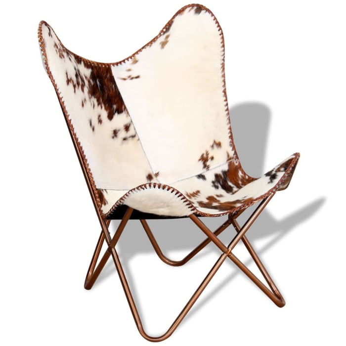 Butterfly Chair Brown and White Real Cowhide Leather Xatlkl