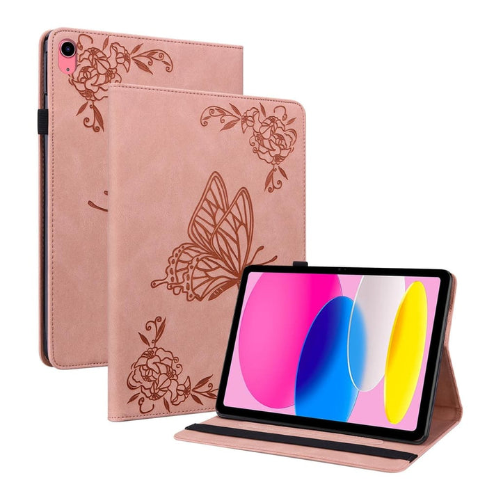 Butterfly Flower Embossed Leather Tablet Case For Ipad 10th