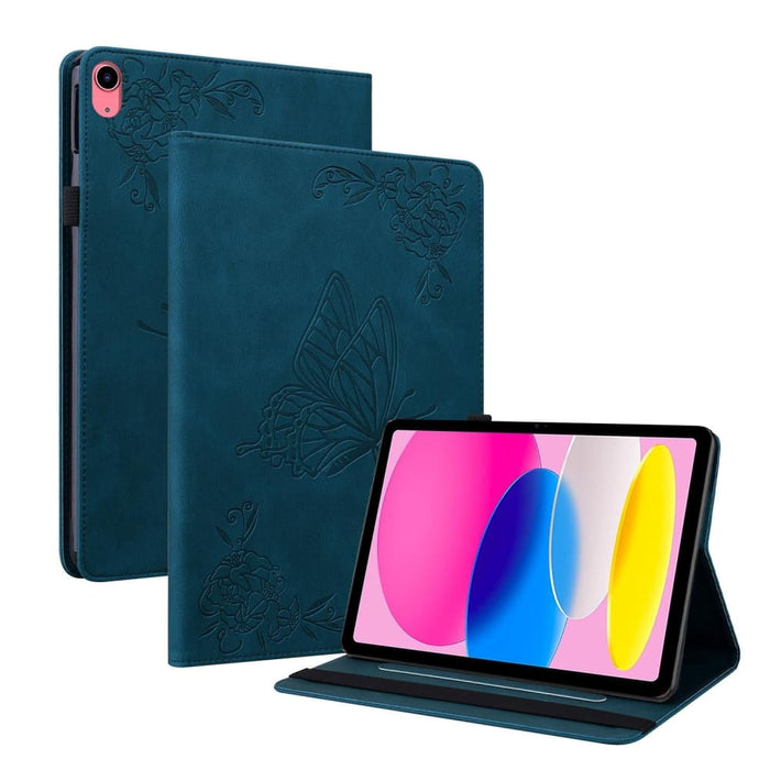 Butterfly Flower Embossed Leather Tablet Case For Ipad 10th