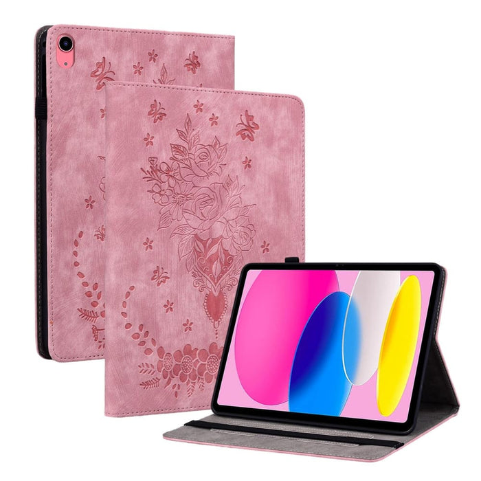 Butterfly Rose Embossed Leather Tablet Case For Ipad 10th