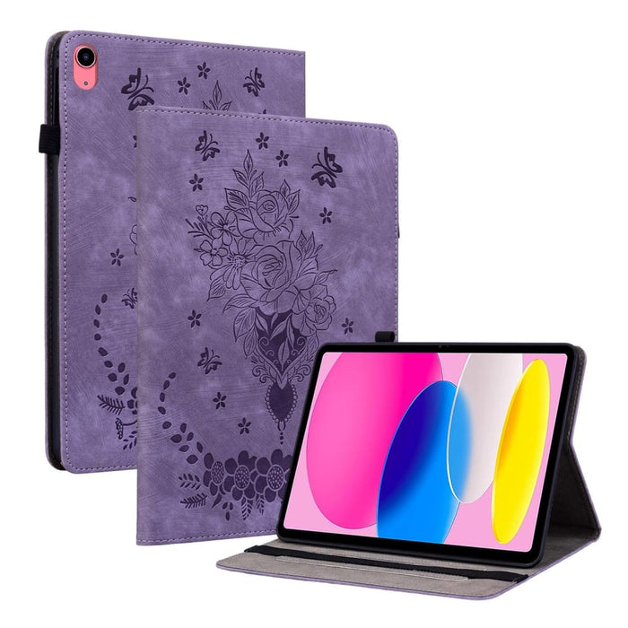 Butterfly Rose Embossed Leather Tablet Case For Ipad 10th