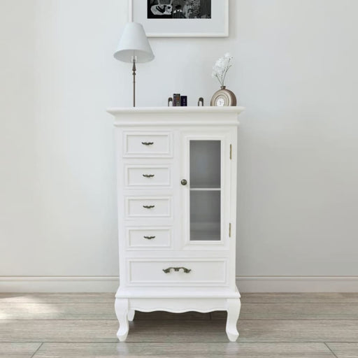 Cabinet with 5 Drawers 2 Shelves White Xaoopb