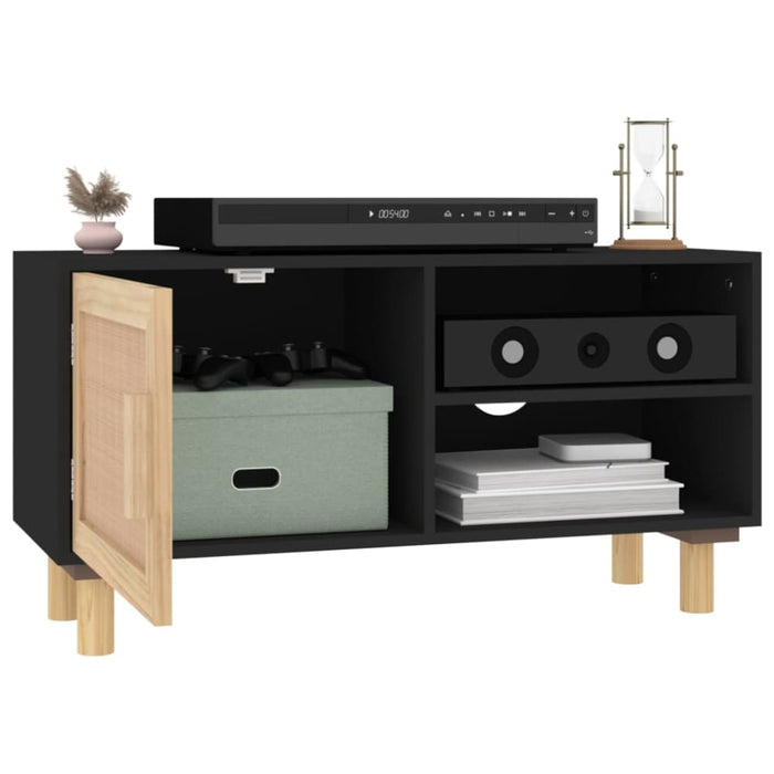 Tv Cabinet Black 80x30x40 Cm Solid Wood Pine and Natural