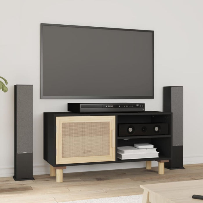 Tv Cabinet Black 80x30x40 Cm Solid Wood Pine and Natural