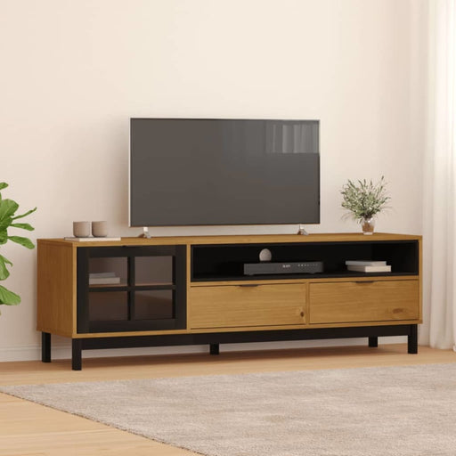 Tv Cabinet With Glass Door Flam 158x40x50 Cm Solid Wood