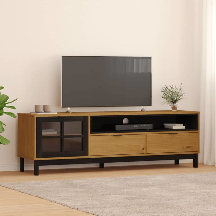 Tv Cabinet with Glass Door Flam 158x40x50 Cm Solid Wood
