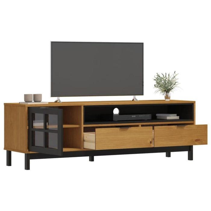 Tv Cabinet with Glass Door Flam 158x40x50 Cm Solid Wood