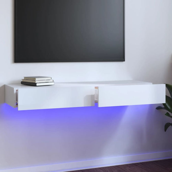 Tv Cabinet with Led Lights High Gloss White 120x35x15.5 Cm