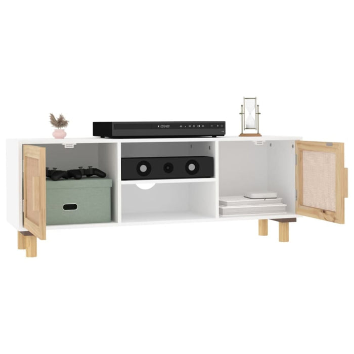 Tv Cabinet White 105x30x40 Cm Solid Wood Pine&natural