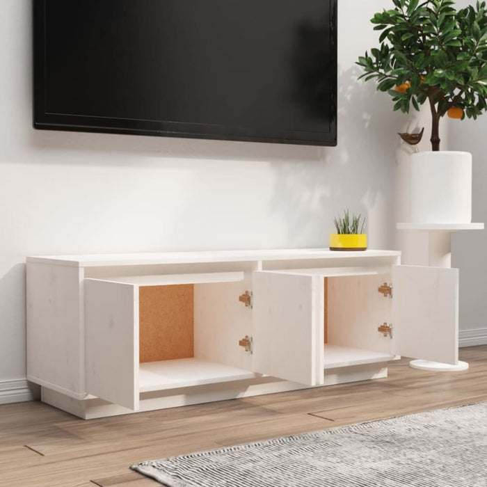 Tv Cabinet White 110x34x40 Cm Solid Wood Pine Notnpb