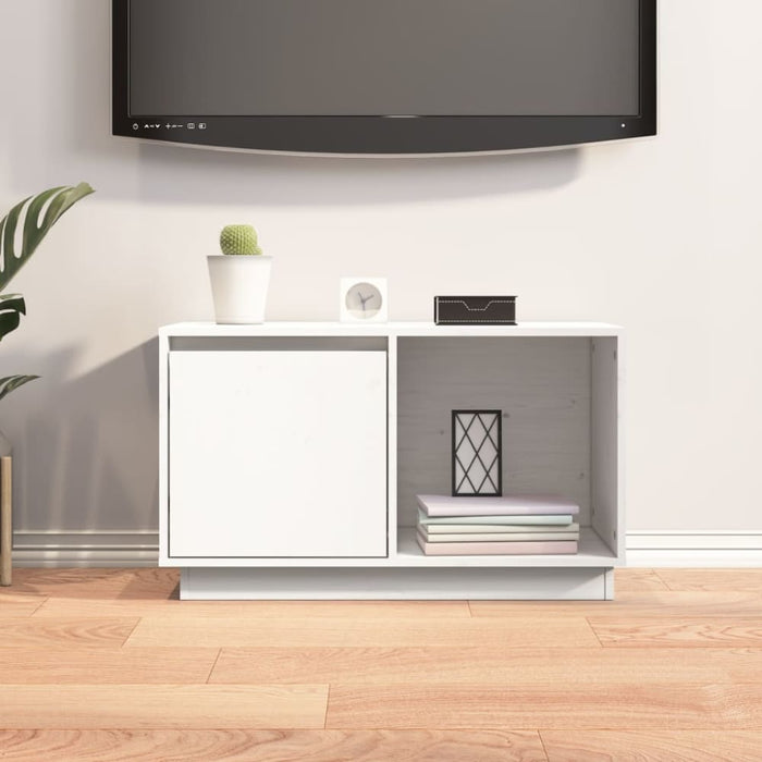 Tv Cabinet White 74x35x44 Cm Solid Wood Pine Noattp