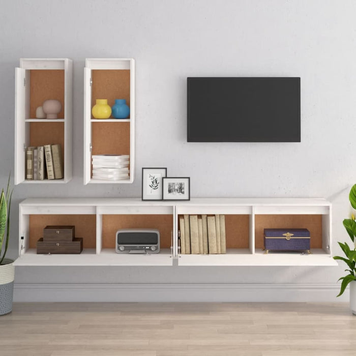 Tv Cabinets 4 Pcs White Solid Wood Pine Tobbonb