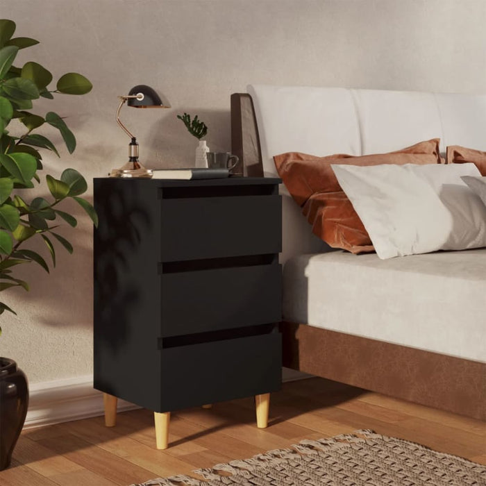 Bed Cabinets with Solid Wood Legs 2 Pcs Black 40x35x69 Cm