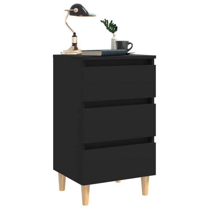 Bed Cabinets with Solid Wood Legs 2 Pcs Black 40x35x69 Cm
