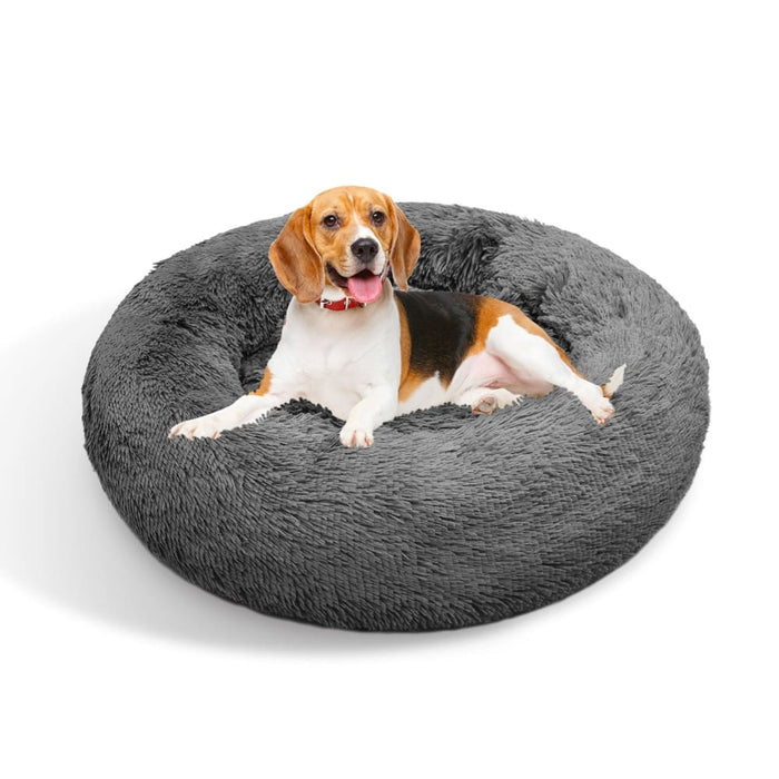 Dog Pet Cat Calming Bed Warm Plush Round Nest Comfy