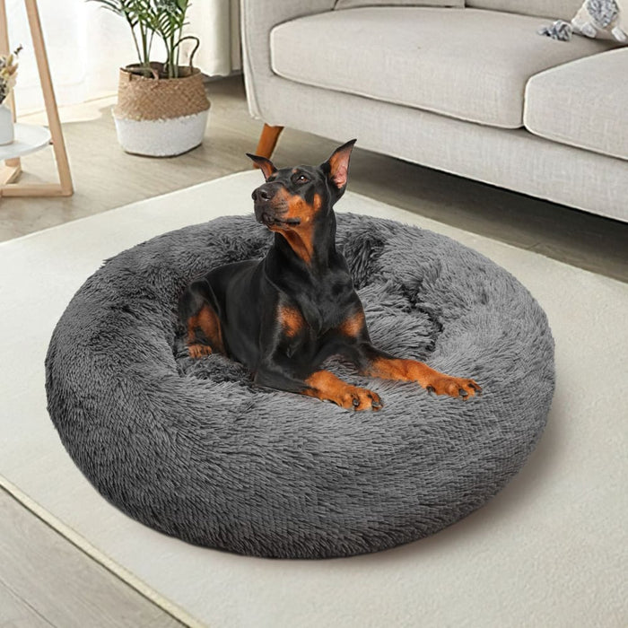 Dog Pet Cat Calming Bed Warm Plush Round Nest Comfy