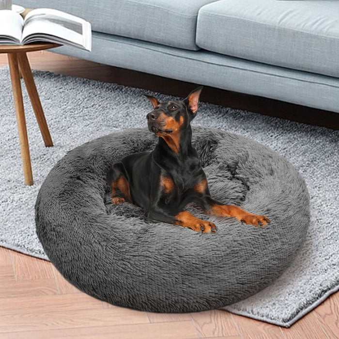 Dog Pet Cat Calming Bed Warm Plush Round Nest Comfy