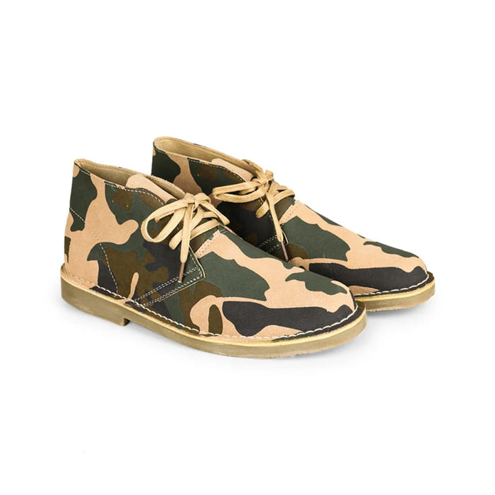 Camouflage Cow Suede Leather Men Desert Boots With Pigskin