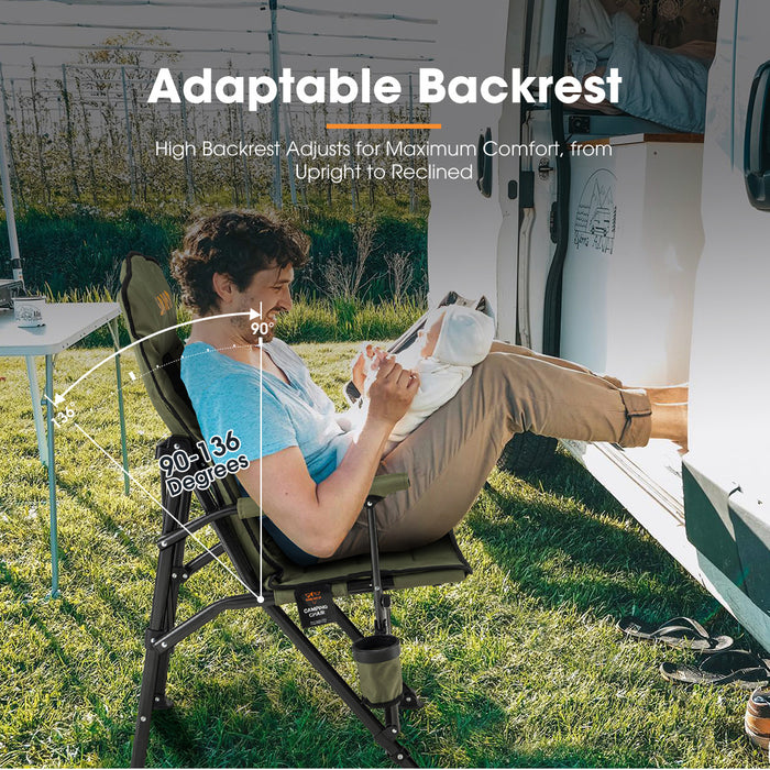 4 Pack Green Folding Camping Chair Outdoor Portable Thick Padding Recliner Reclining