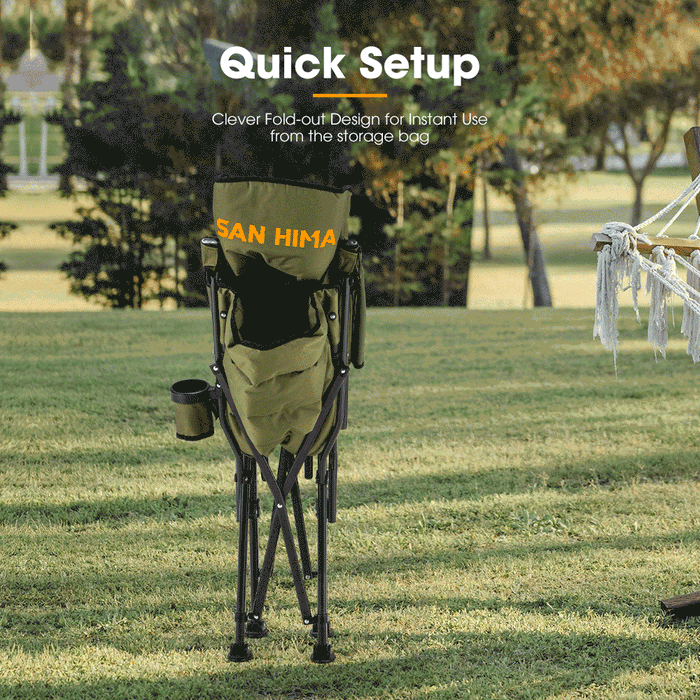 1 Pack Green Folding Camping Chair Outdoor Portable Thick Padding Recliner Reclining