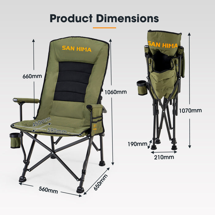 Folding Camping Chair Outdoor Portable Thick Padding Recliner Green