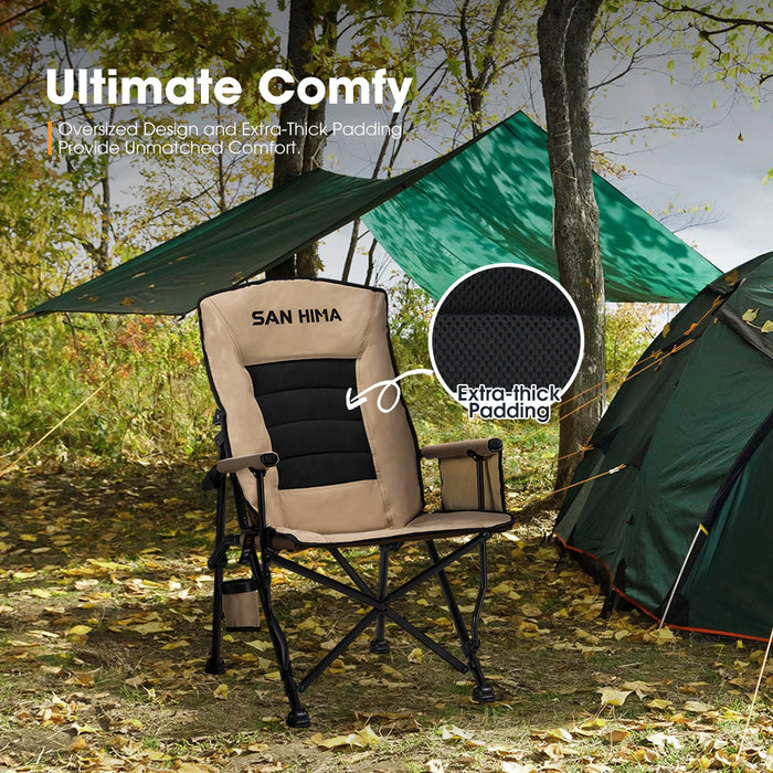 3 Pack Khaki Folding Camping Chair Outdoor Portable Thick Padding Recliner Reclining