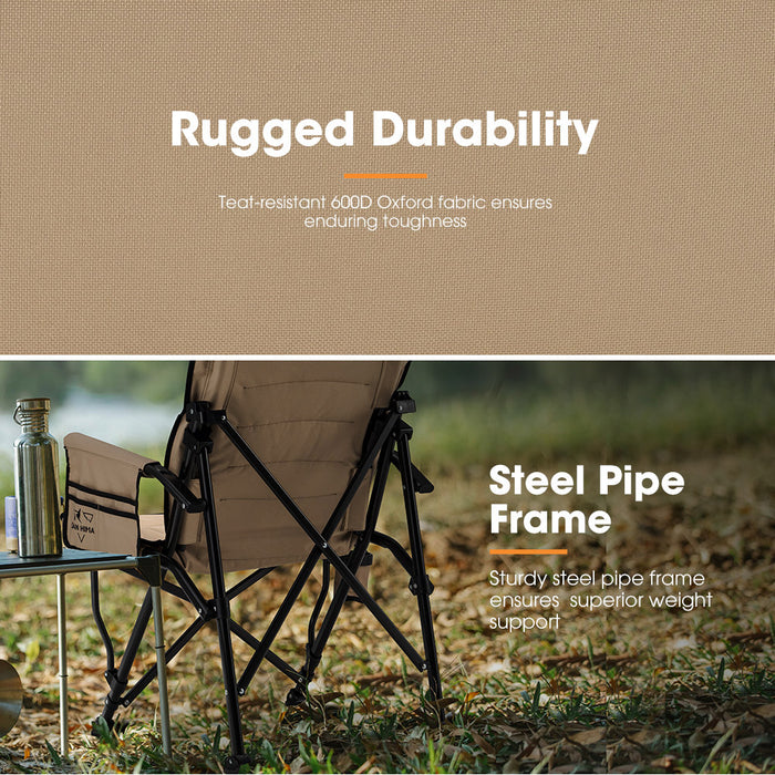 1 Pack Khaki Folding Camping Chair Outdoor Portable Thick Padding Recliner Reclining