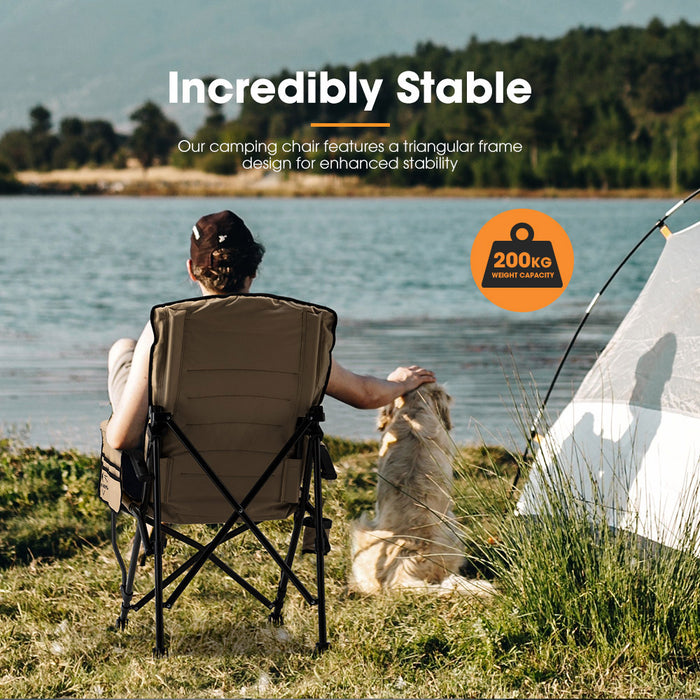 2 Pack Khaki Folding Camping Chair Outdoor Portable Thick Padding Recliner Reclining