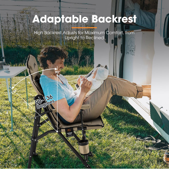 3 Pack Khaki Folding Camping Chair Outdoor Portable Thick Padding Recliner Reclining