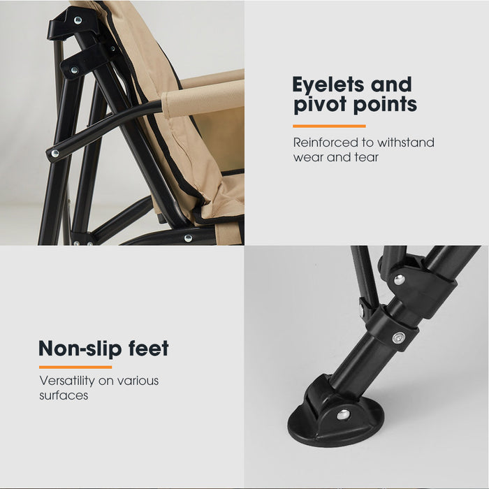 4 Pack Khaki Folding Camping Chair Outdoor Portable Thick Padding Recliner Reclining