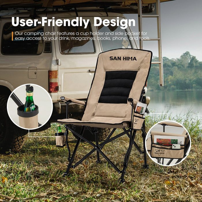 Folding Camping Chair Outdoor Portable Thick Padding Recliner Khaki