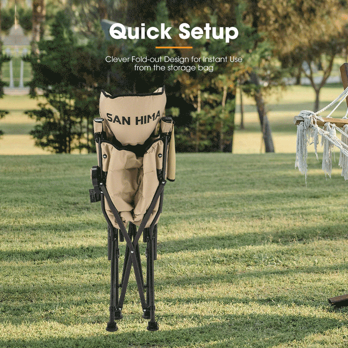 2 Pack Khaki Folding Camping Chair Outdoor Portable Thick Padding Recliner Reclining