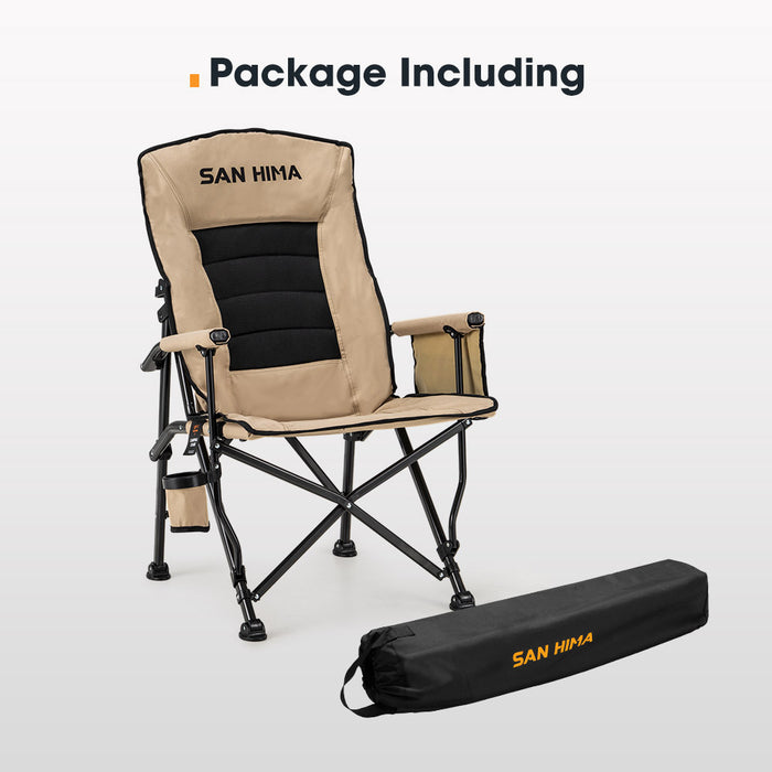 Folding Camping Chair Outdoor Portable Thick Padding Recliner Khaki