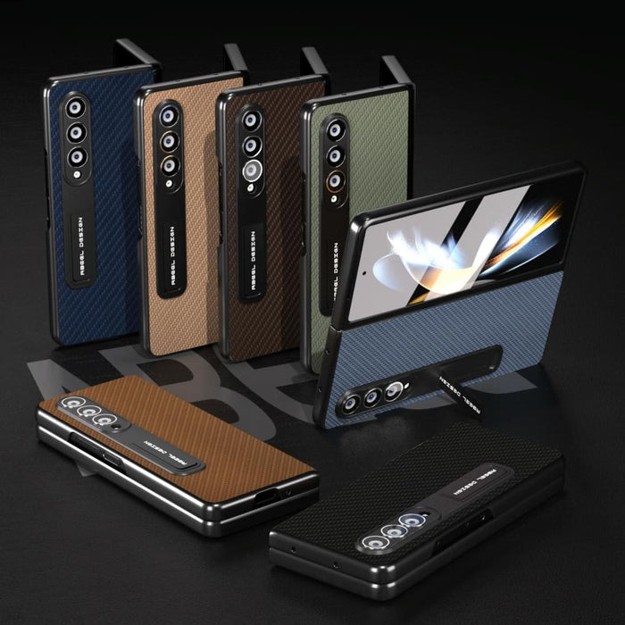 Carbon Fiber Texture Phone Case With Holder For Samsung