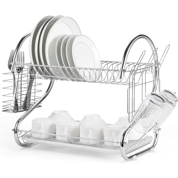 Carla Home 2 Tier Dish Rack with Drain Board for Kitchen