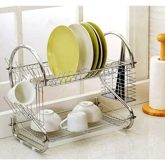 Carla Home 2 Tier Dish Rack with Drain Board for Kitchen