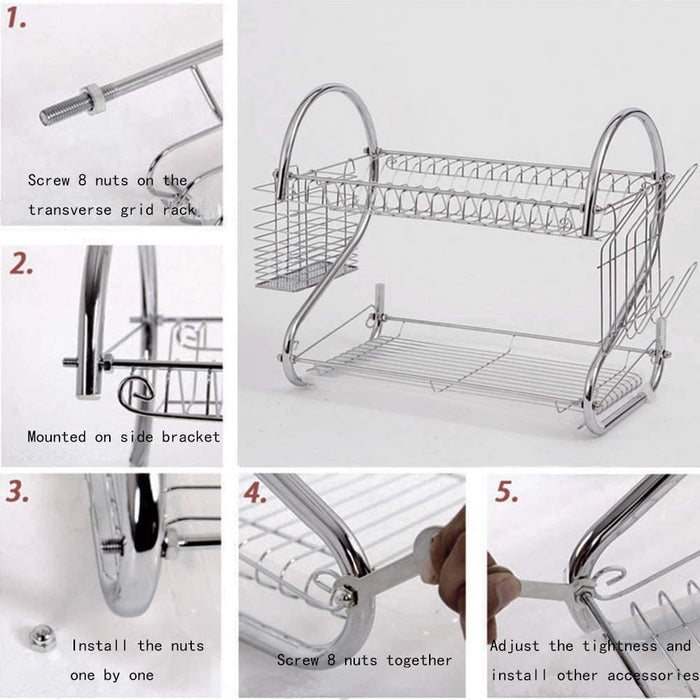 Carla Home 2 Tier Dish Rack with Drain Board for Kitchen