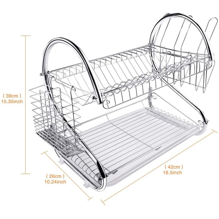 Carla Home 2 Tier Dish Rack with Drain Board for Kitchen