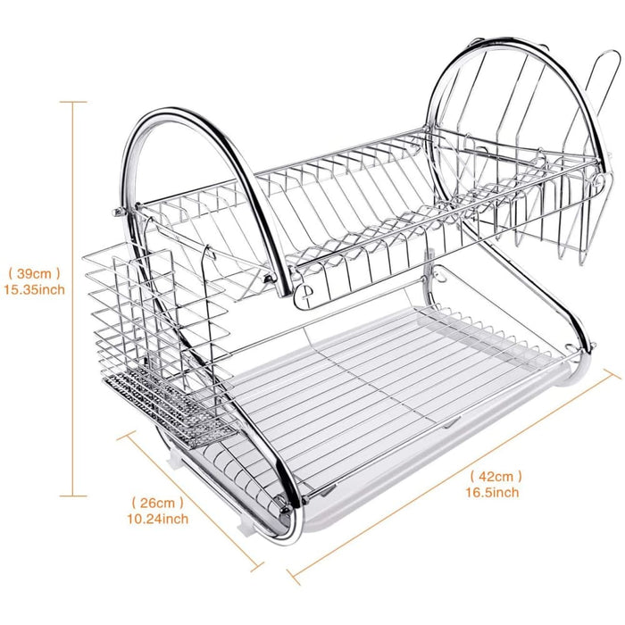Carla Home 2 Tier Dish Rack With Drain Board For Kitchen