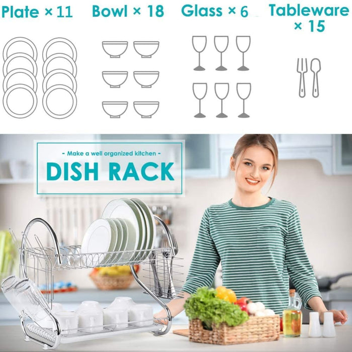 Carla Home 2 Tier Dish Rack with Drain Board for Kitchen