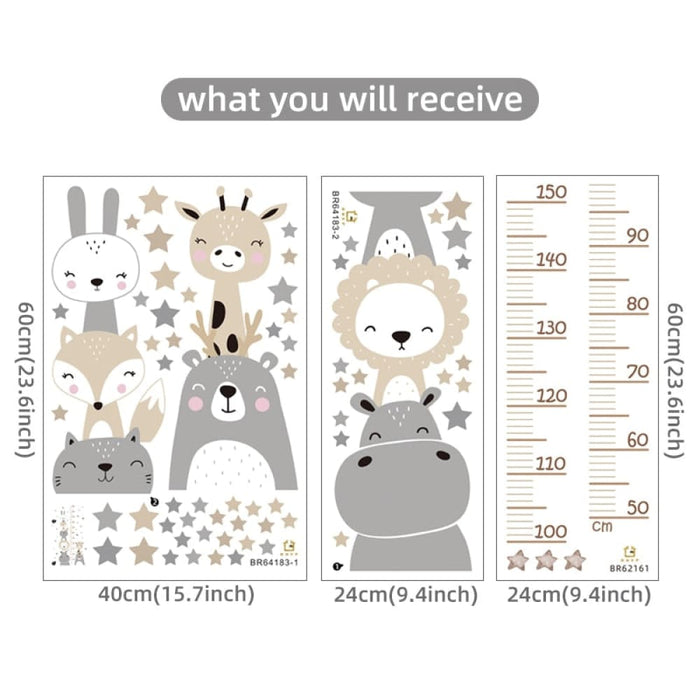 Cartoon Animala Height Ruller Wall Stickers for Kids Room