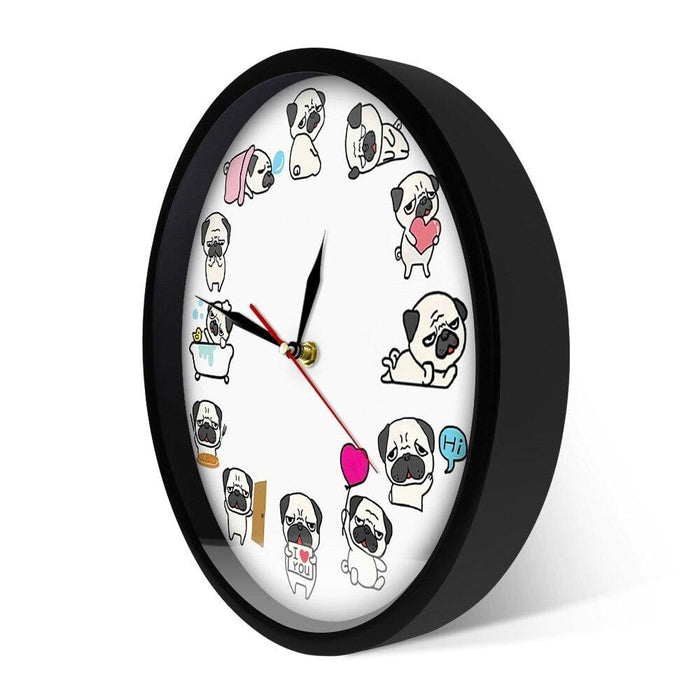 Cartoon Pug Dog Daily Life Wall Clock Lover Home Decor Non